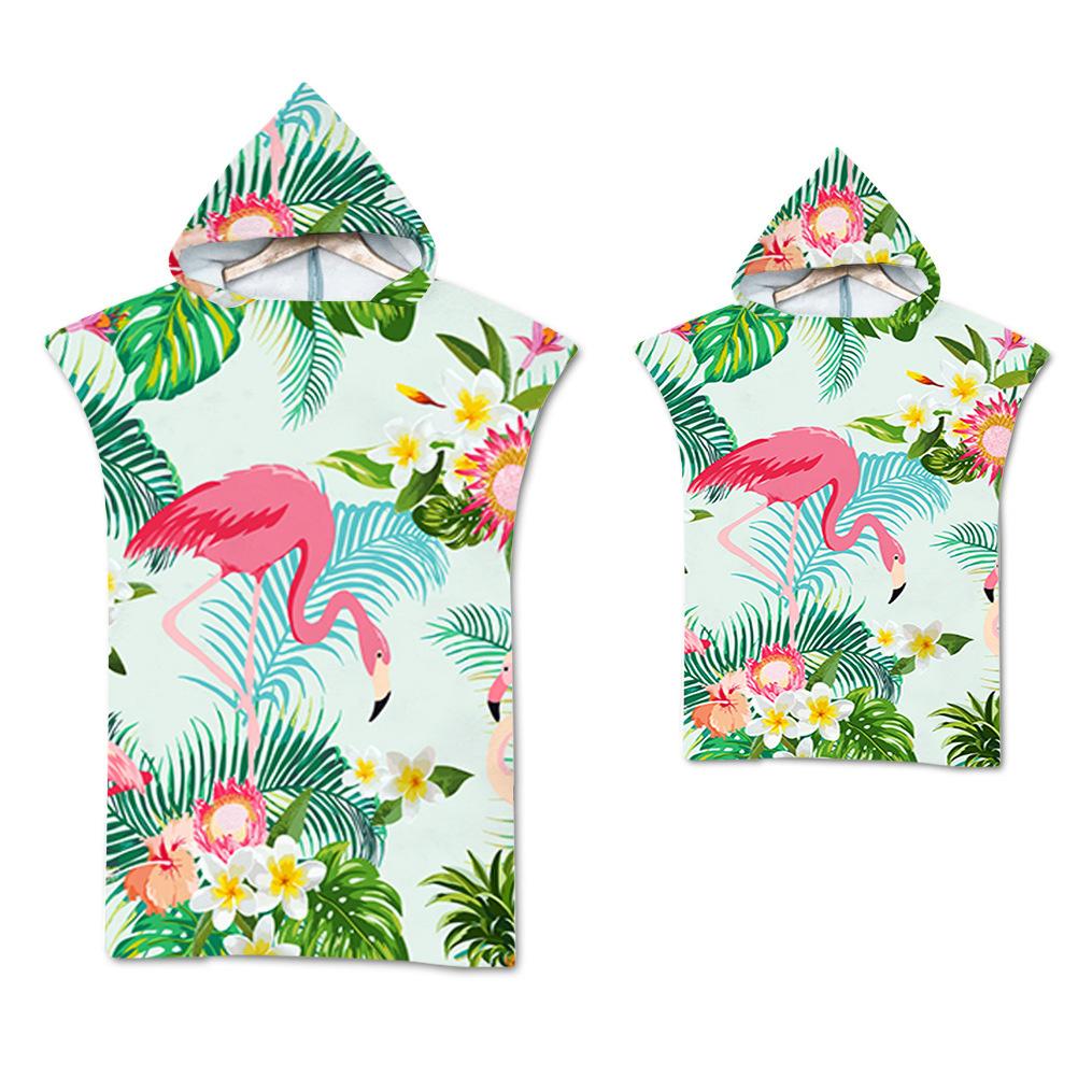 Flamingo Strandtuch Schnelltrocknend Kapuzenmantel Neoprenanzug Erwachsene Kinder Große Handtücher Eltern-Kind-Poncho Bademantel für Schwimmen Surfen