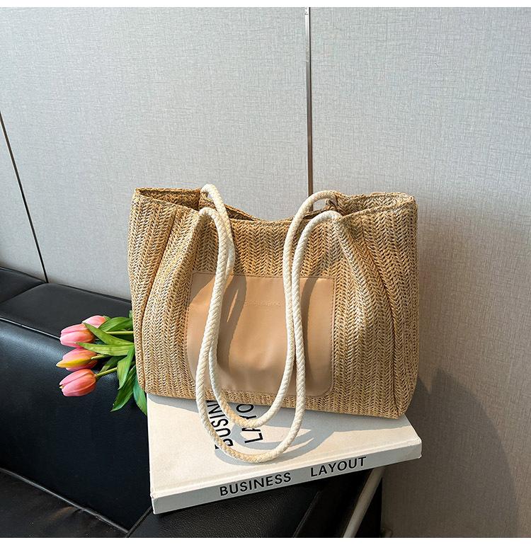 

2025 весна большая вместимость сумка интернет-знаменитости женская модная плетеная сумка на плечо женская соломенная плетеная повседневная сумка тоут в зарубежном стиле темные хаки