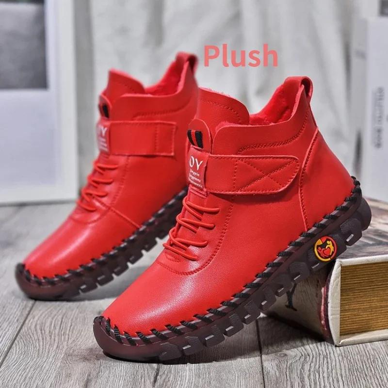 Plus Size 36-42 Womans Winter Boots Female Oxford Handmade Sewing Sneakers Women Punk Red Ankle Boots with Fur Botas De Mujer
