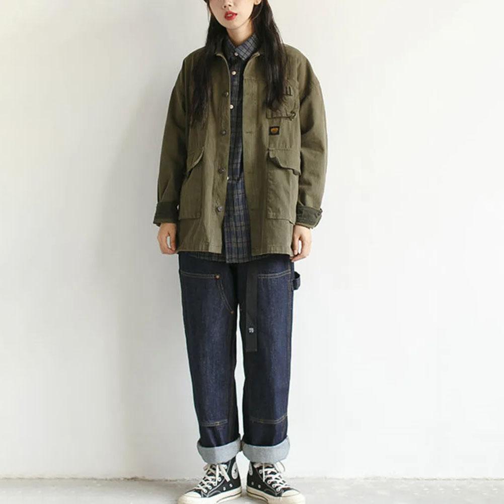 Cargo Denim Jacket Women Men Spring Clothing Harajuku Denim Coat Fashion Casual Workwear