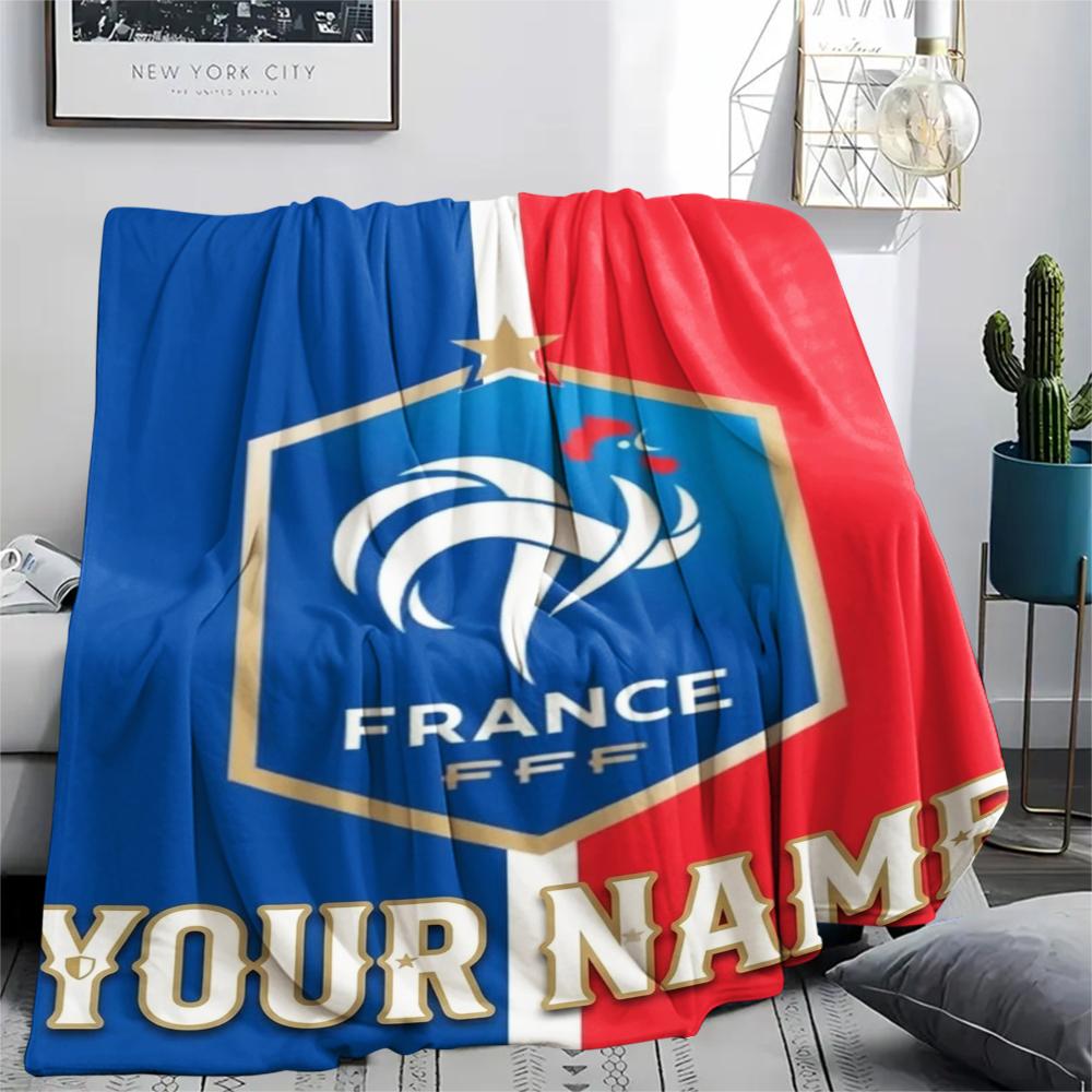 1PC Custom Name France Soccer Patterned Flannel Blanket Suitable For All Seasons for Home Decor Warmth and Comfort Gifts Holiday Present