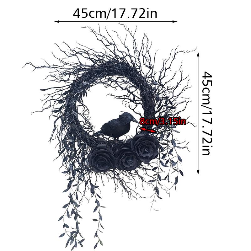 

1 шт для Trick Treat уникальный венок с воронами на Хэллоуин, подвесные украшения на дверь, венок с воронами на Хэллоуин чёрный