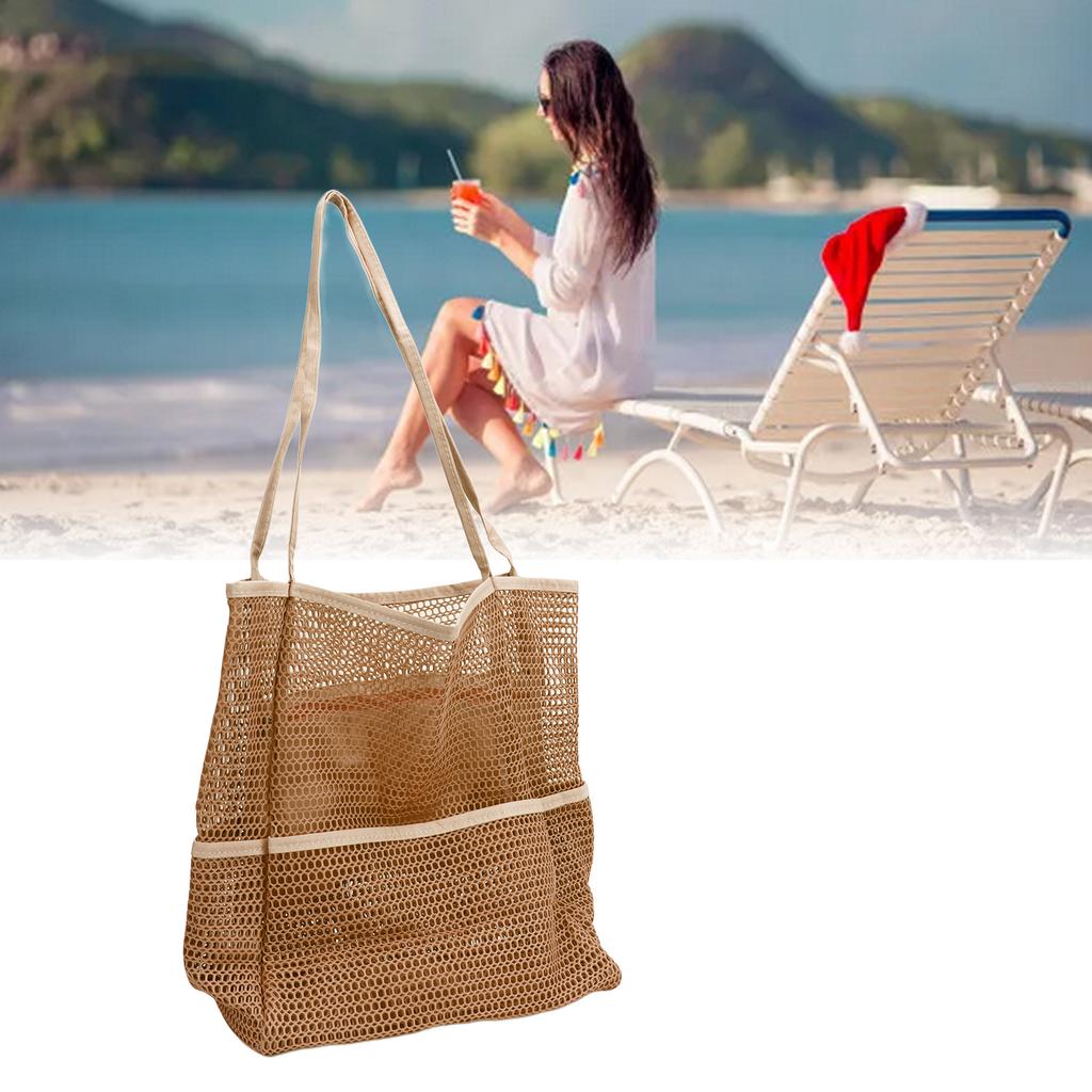 Mesh Beach Handbag Multiple Large Capacity Shoulder Bag for Travel Swimming Pool Picnic Camping