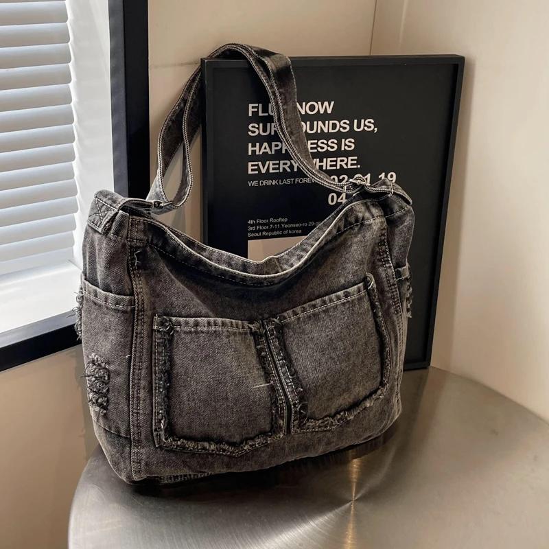 Leisure and artistic style women's crossbody bag  retro postman bag with large capacity  displacement denim