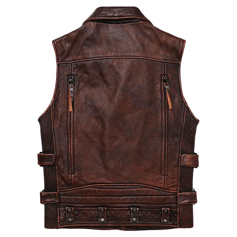 Weste für Männer Neue Vintage Braune Motorrad-Biker-Lederweste Männer Echtes Rindsleder Hochwertige ärmellose Jacke Schlanke Westen im Club-Stil Mantel