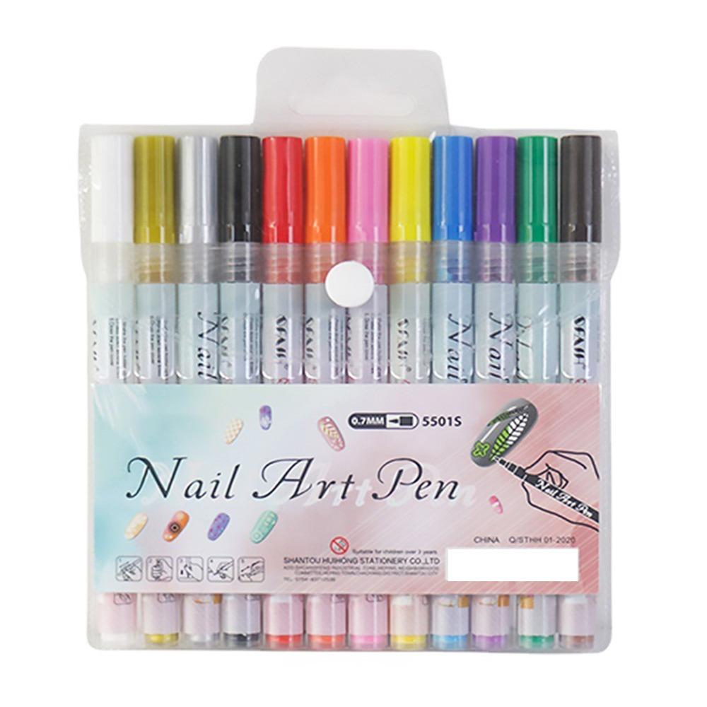DIY 12 Colors Nail Art Graffiti Pen Set 0.7mm Quick Dry Painting Marker Pen Waterproof Nail Polish Pens