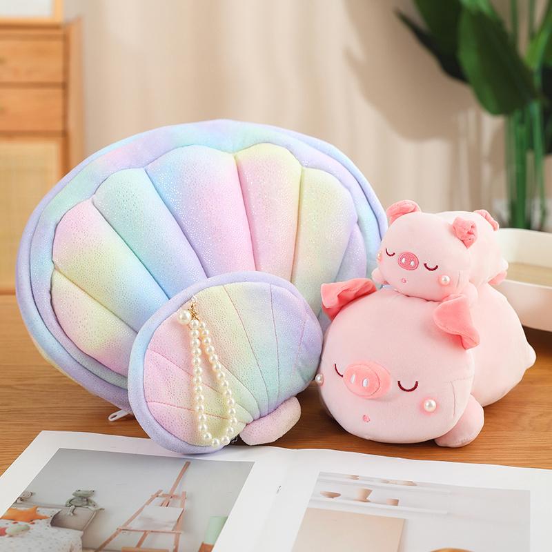 Popular Simulation Shell With Pig Plush Pillow High Quality Cushion Home Sofa Decor Creative Toys Birthday Gift
