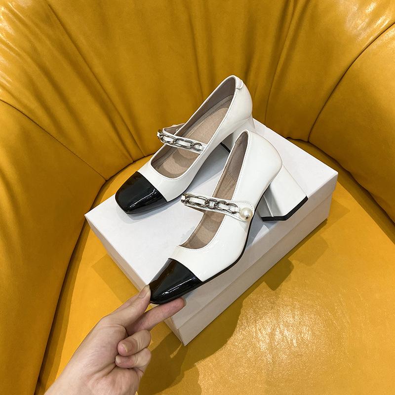 

Yuexinwang leather flat for Huizhou women s shoes grape mother same color matching single shoes spring new Mary Jane shoes high heels 34 абрикосовый