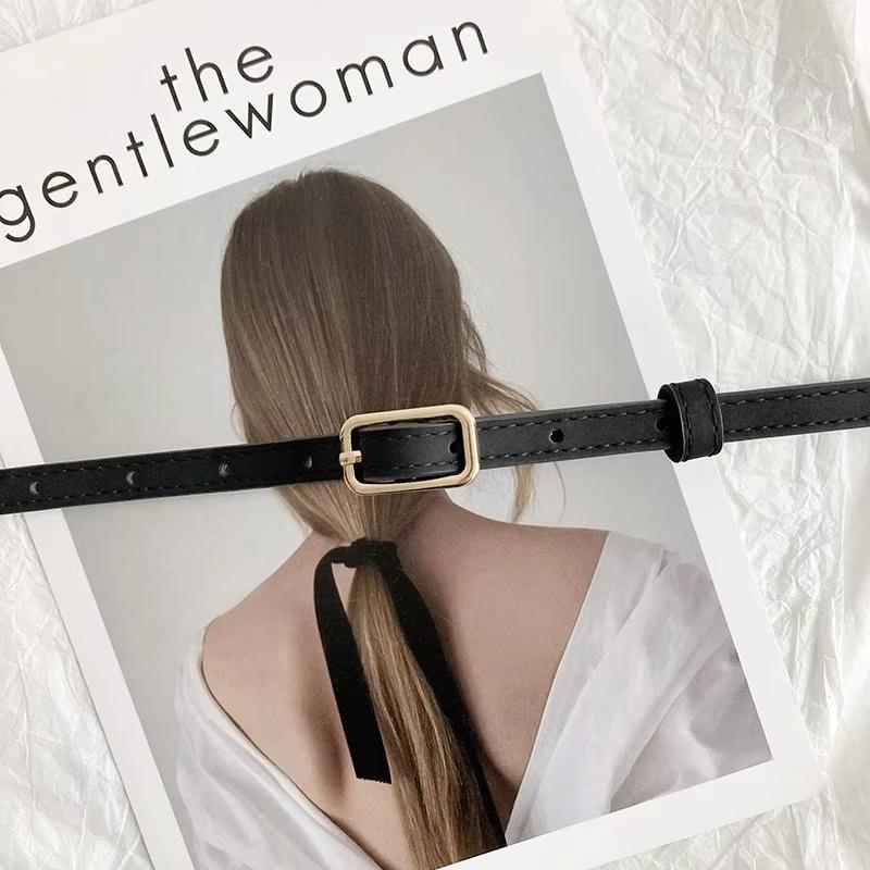 

Fashion PU Leather Thin Belt For Women Waistband Ladies Dress Clothes Decorative Girdle Strap Female Metal Pin Buckle Jeans Belt чорний