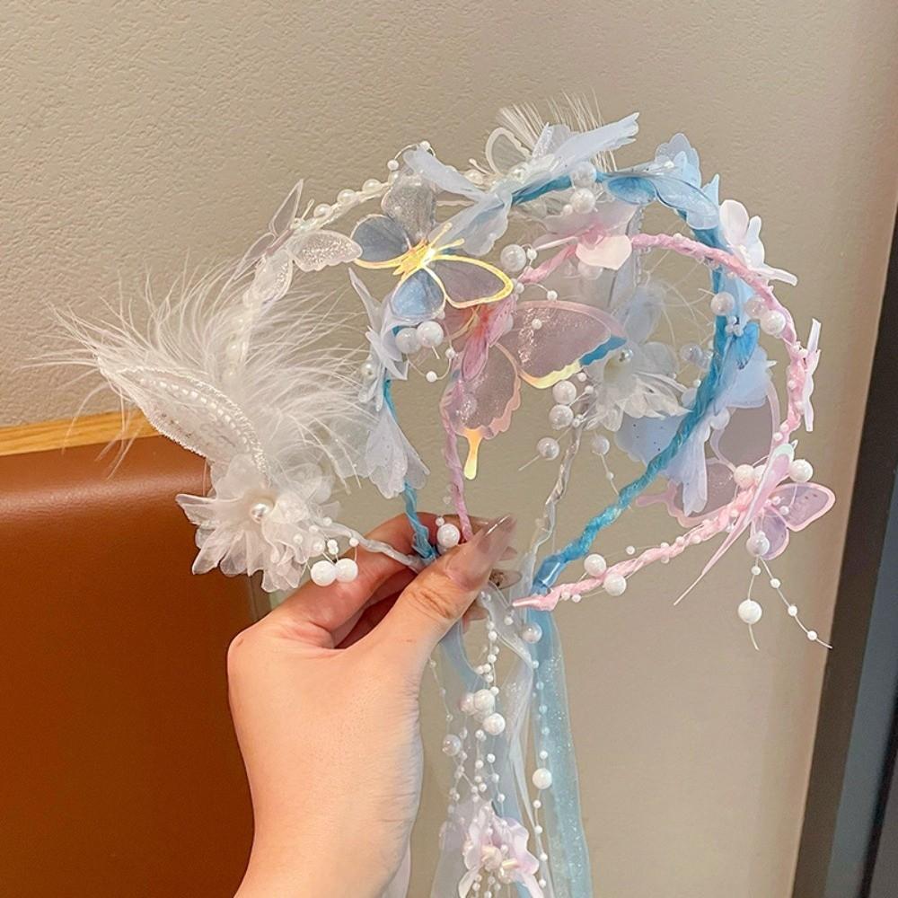 Handcrafted Embroidery Princess Flower Crown Kids Floral Hair Hoop Flower Girl Accessory