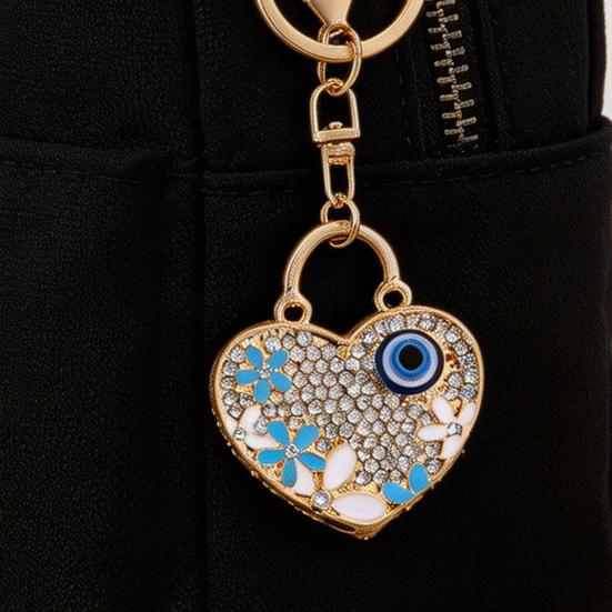 Devil Eye Keychain Rhinestone Heart Lock Peacock Car Key Chain Accessories Backpack Pendant Purse Bag Charm Keyring for Men Women