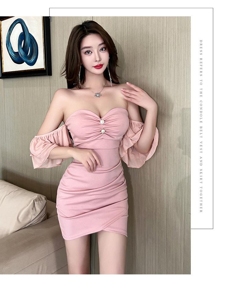 

Sexy deep v tube top split hip skirt temperament halter tight skirt slim bottom skirt XL рожевий