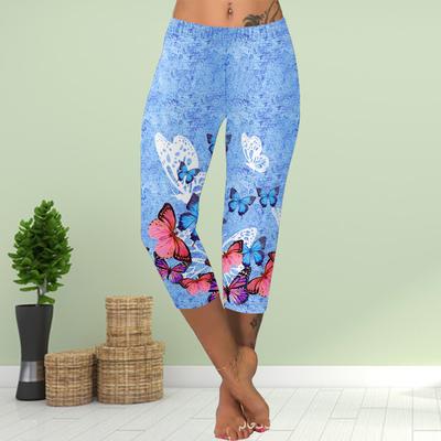 Broek Zomer Korte Leggings Cropped Skinny Broek Plus Size Leggins Dames Slim 3D Oranje Libel Roos Print Broek