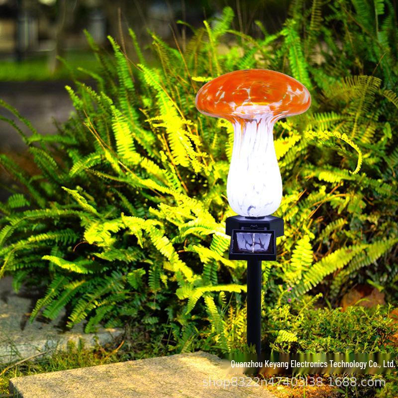 Solar Glass Mushroom Garden Stake Lamp for Outdoor Lawn & Courtyard