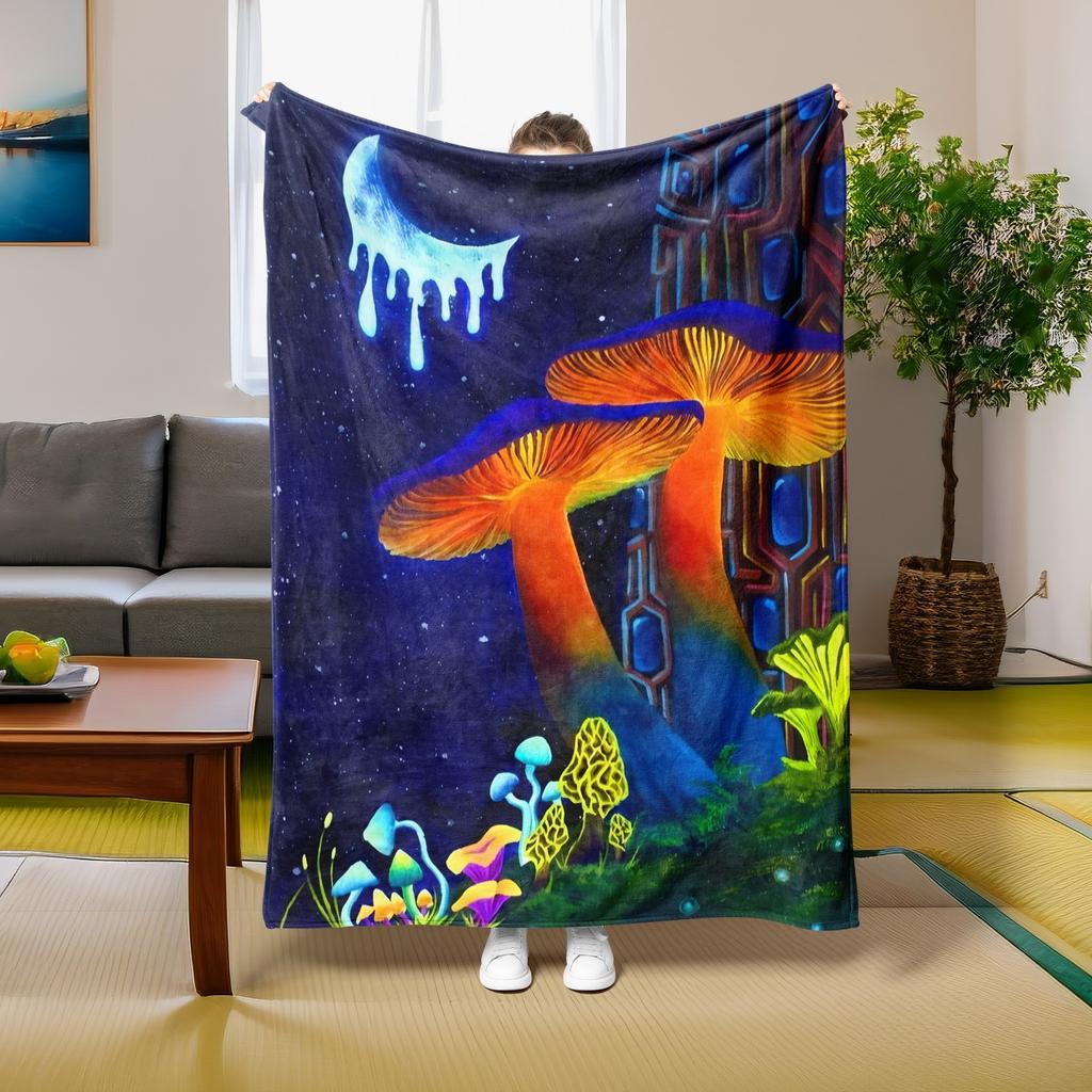 1PC Throw Fantasy Mushroom Flannel Blanket Forest Mushroom arts Bohemia style Soft thin Blankets for Home Car Camping Nap Picnic