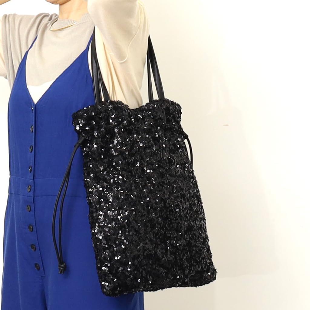 Cuco Sequin Drawstring Tote BagA4 Size, 2553111607, Black (210)