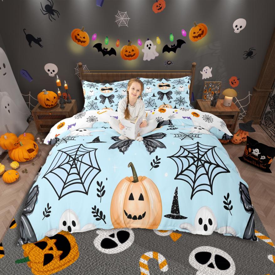 Homewish Spooky Halloween Skull Duvet Cover SetCute Butterflies Bedding SetPurple Black Bed Set For Girls Boys