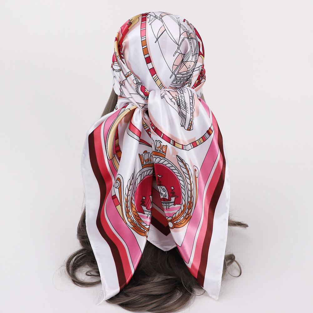90x90CM Imitation Silk Square Scarf – Women's Striped Color Block Shawl, European & American Style