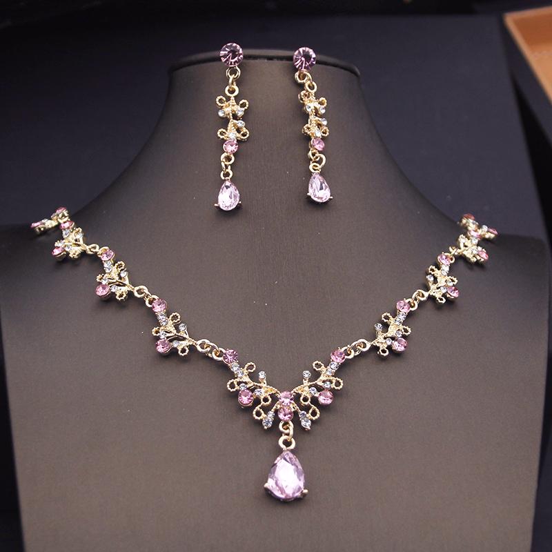 Green Crown Bridal Jewelry Sets for Women Choker Necklace Sets With Tiaras Wedding Dress Prom Bride Jewelry Accessories
