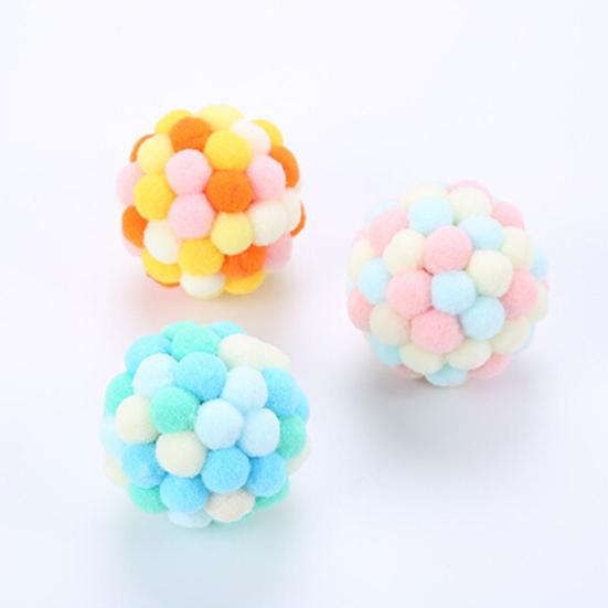 Pet Cats Dogs Color Block Plush Bell Ball Claws Grinding Bite-resistant Chew Toy