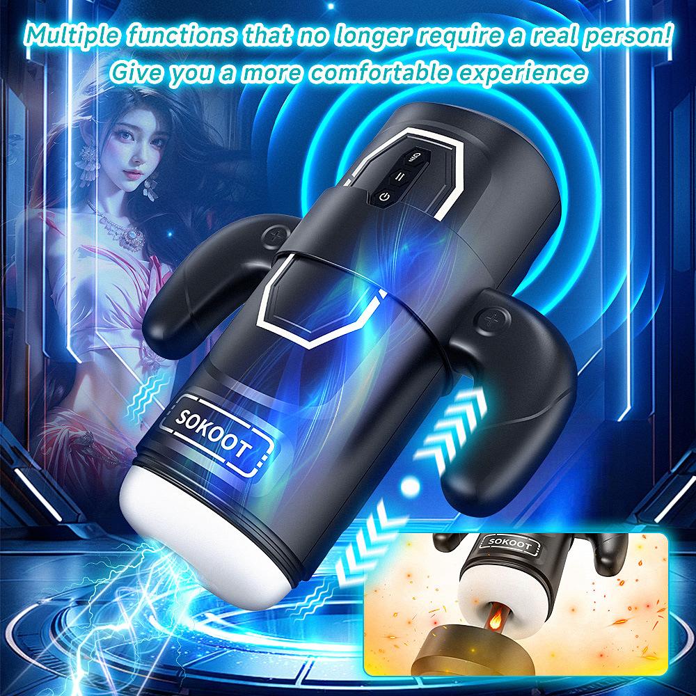 Automatic Thrusting Sucking Male Masturbator Cup Heating Penis Trainer Massager Pocket Pussy with Handle Sex Machine for Men Gay