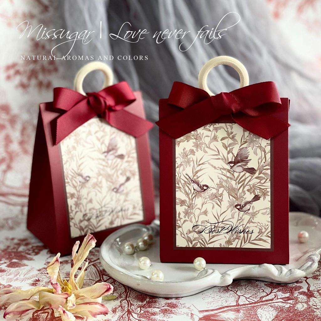Vintage Floral & Bird Wedding Candy Box - Green & Red Textured Design