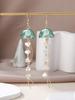 Women's Jellyfish Earrings - Geometric Tassels, Lightweight Dangle Earrings With Iridescent Jellyfish Pendant