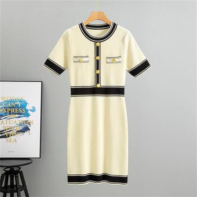 Women's Summer Knitted  New Short Sleeved High-end Fashion Dress Slimming Temperament, Hip Hugging Short Skirt