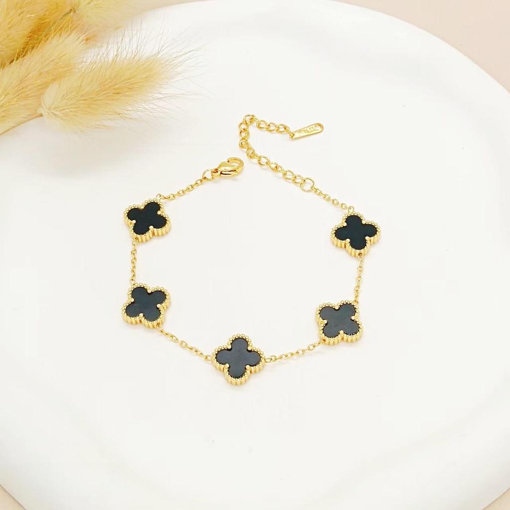 Gold-Plated Stainless Steel Four-Leaf Clover Bracelet - 13mm, Fashionable Color-Retention Jewelry