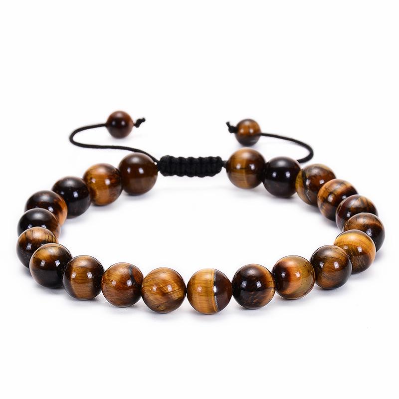 Fashion Woven Adjustable Bangle 8mm Natural Tiger Eyes Lava Rock Protection HANDMADE Bracelet Men's Gift