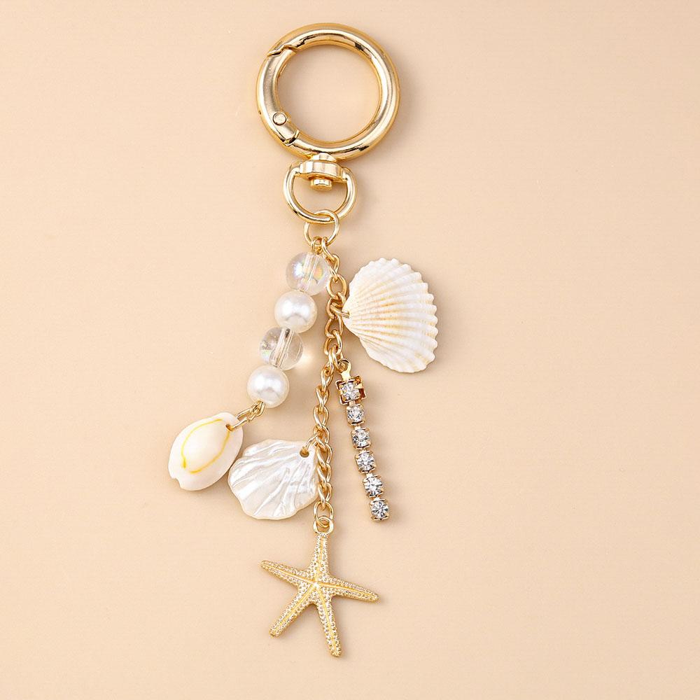 Aihua Fashion Y2K Gold Color Cute Starfish Pearls Conch Shell Keychain Key Rings for Men Women Handbag Pendants DIY Jewelry Gift