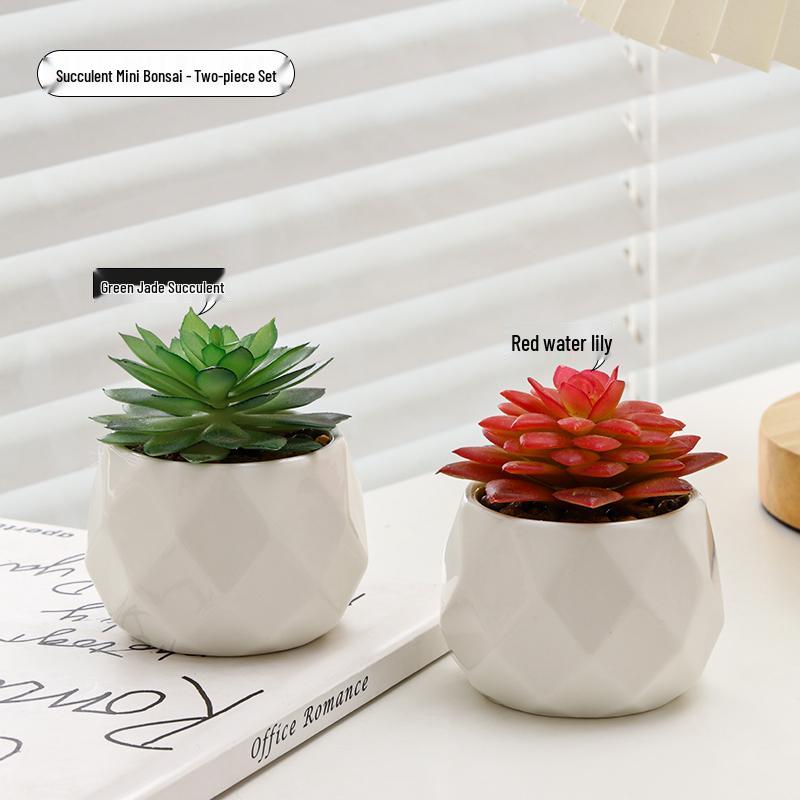Small Indoor Potted Succulent - Artificial Green Plant Ornament for Home, Office, or Desktop Decor