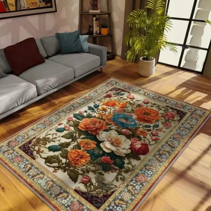 Floral Pattern Carpets Printed Living Room Mats Home Large Area Bedroom Retro Rug Retro Flannel Floor Rugs Kitchen Decoration