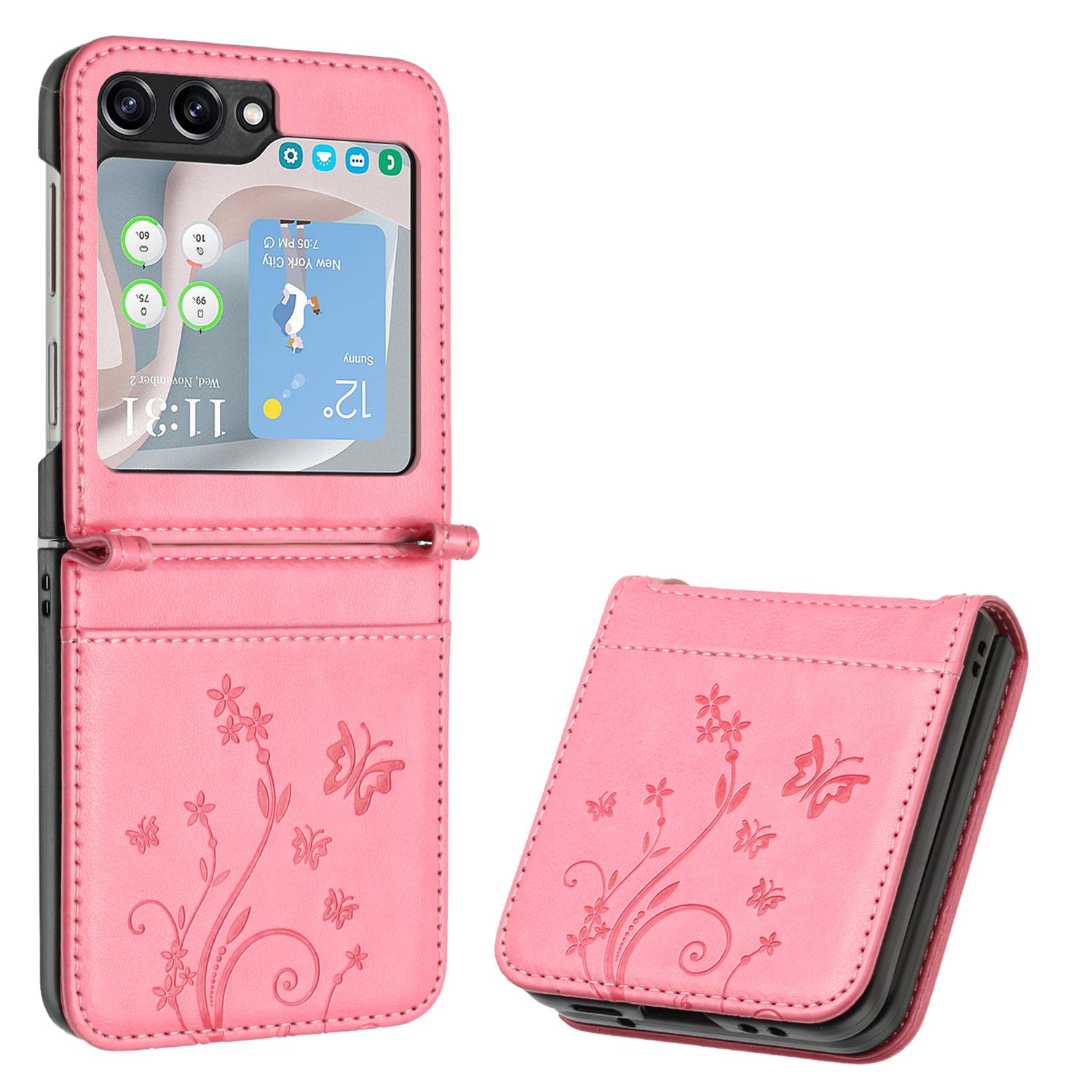 

For Samsung Galaxy Z Flip7 FE 5G/Z Flip6 5G Case Butterfly Flower Imprinted Leather Phone Cover Pink
