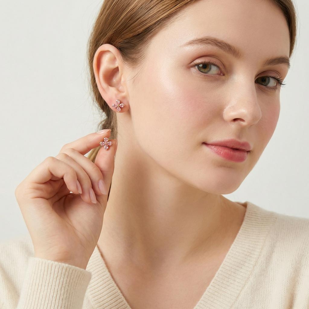 Charm Rosa Zirkonia Blume Ohrstecker für Damen, Vergoldeter Edelstahl Zirkonia Ohrringe, Bunte Schmuckgeschenke