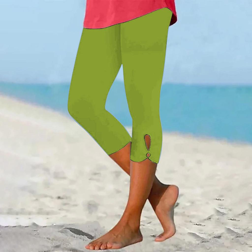 Women's High Waist Yoga Pants Summer Hollow Out Comfortable Stretch Tight Pants Workout Compression Capried Pants