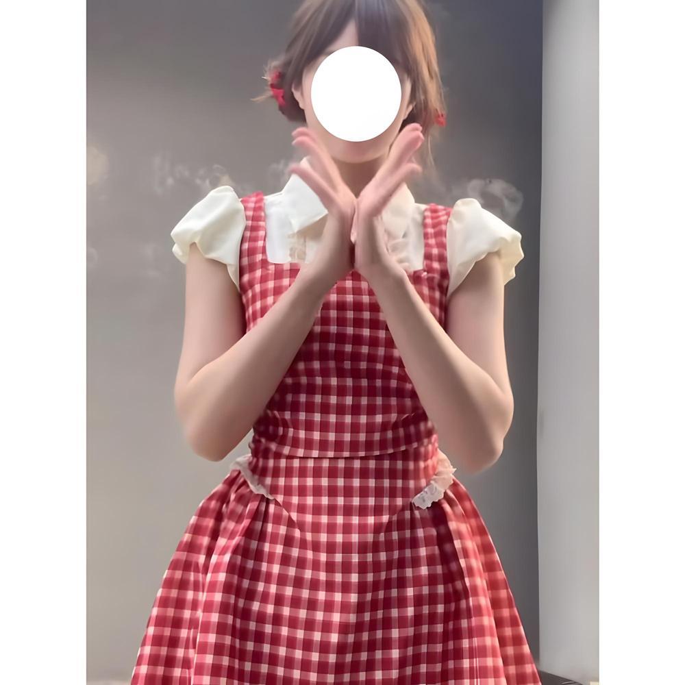 

Милое платье-сарафан с эффектом двухслойной рубашки, детское летнее в стиле колледжа, с рукавами-буфами и клетчатой юбкой XL- (recommended 110-60kg)