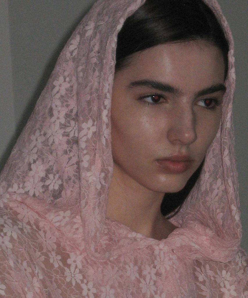 Lace Drape Hoodie Top_Pink