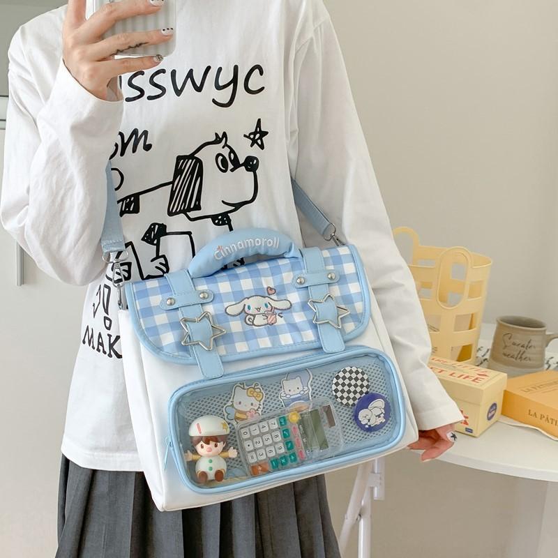 Cinnamoroll School Bag Blue Cartoon And Geometric Pattern For Daily Commuting