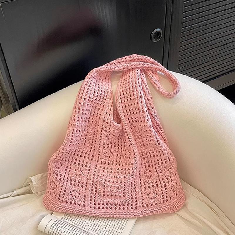 

Knitted Bag Vintage Hollow Hand Woven Bag Shoulder Bag Woolen Handbag зелёный