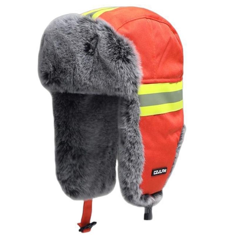 Reflektierende Winter-Trappermütze zum Radfahren Hohe Sichtbarkeit Warm Thermisch Fellige Ohrenklappen Mützen mit Abnehmbarer Brille
