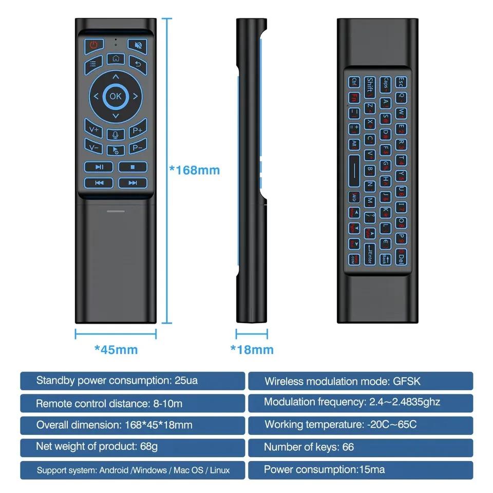Mouse Aereo Retroilluminato a 7 Colori con Telecomando, Voce, Giroscopio, Mini Tastiera, Doppia Modalità Wireless 2.4G BT5.2 Per Android Smart TV Box PC