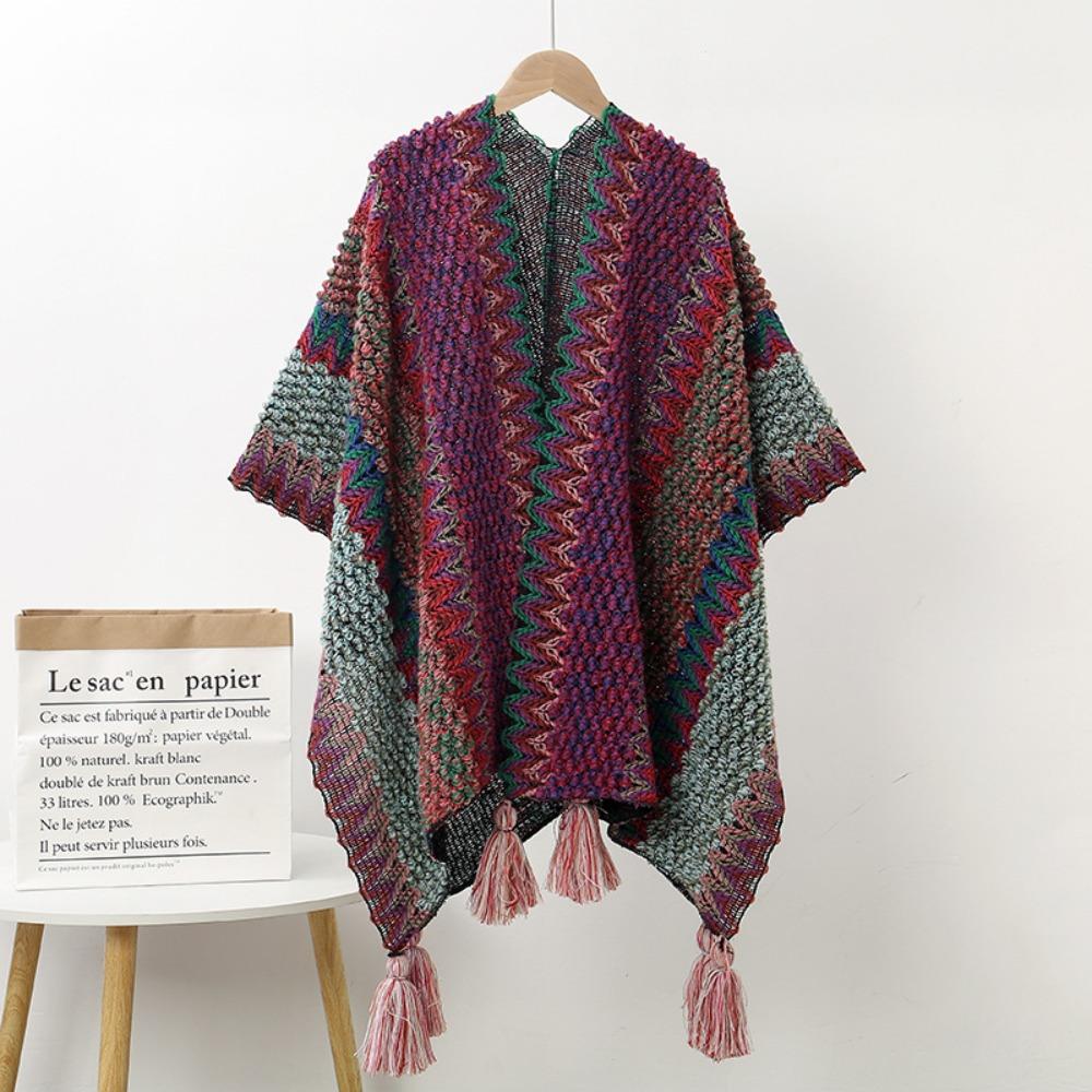 Neck Wrap Tassel Scarves Warm Knitted Cape Simple Imitation Cashmere Scarf Travel Vacation