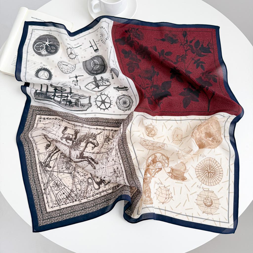 Retro Old Money Wind Silk Double Crepe Silk Scarf Women's Spring and Summer Senior Sense Versatile 100% Mulberry Silk Square Scarf Thin Scarf