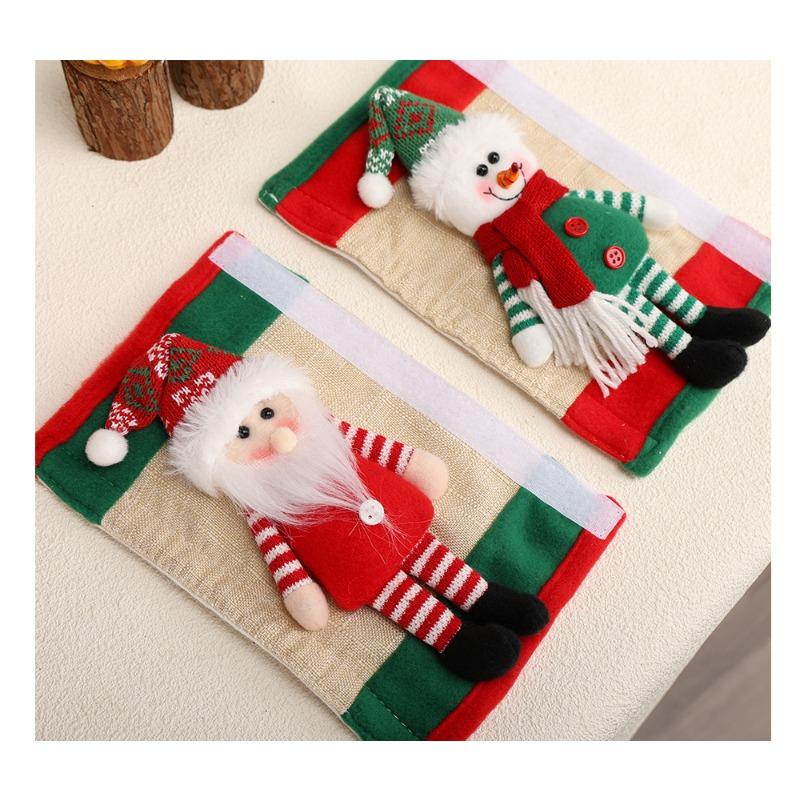 New Christmas Decorations, Creative Old Man Snowman Refrigerator Cover, Double Door Protective Cover, Home Decorations