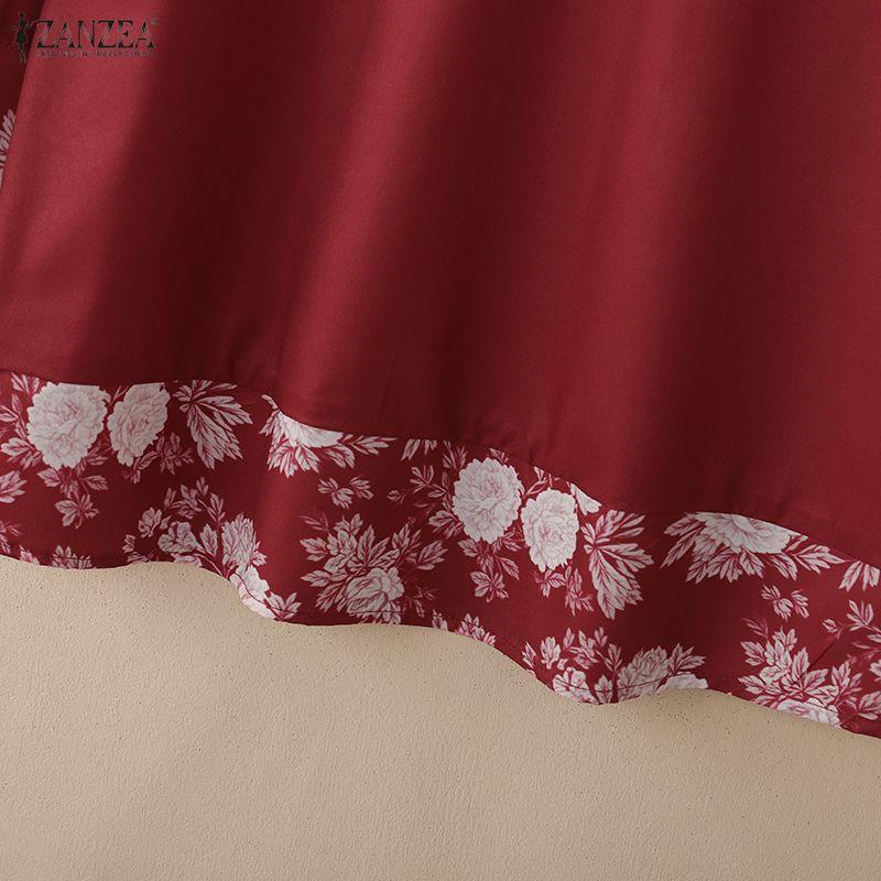ZANZEA Women Casual Stand Collar Summer Floral Splice 3/4 Sleeve Blouse