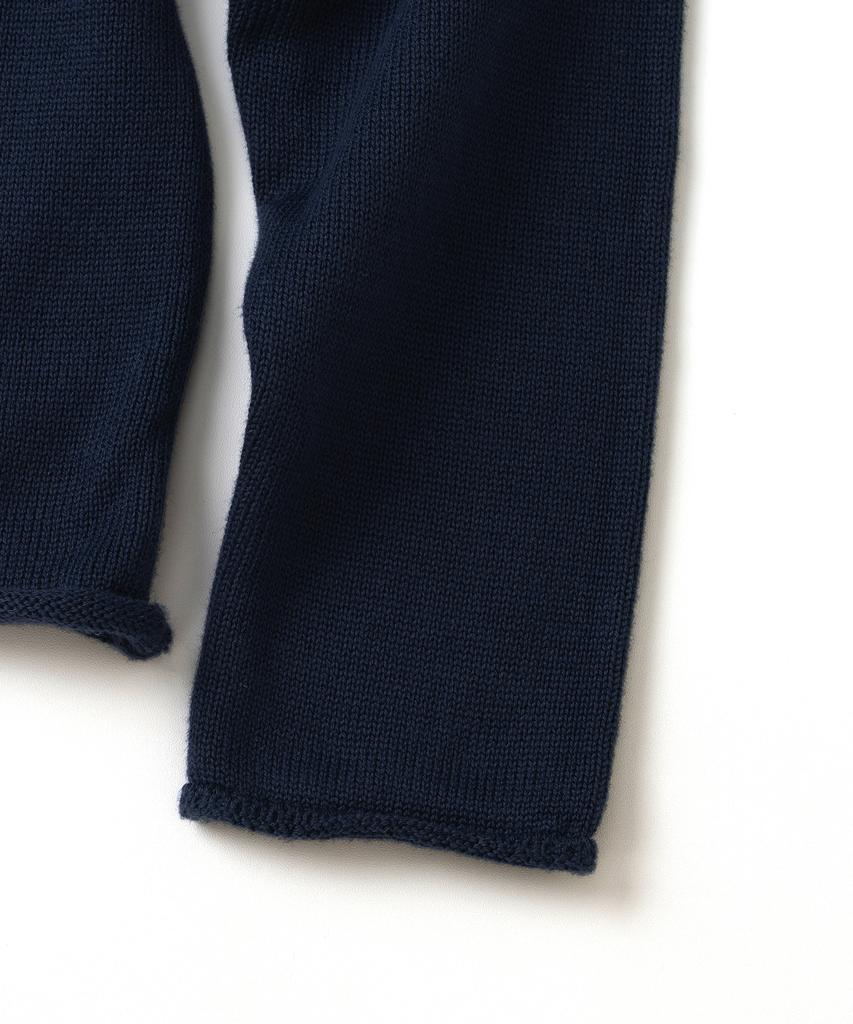 KNITTED Cotton Roll Raglan Round Knit Navy