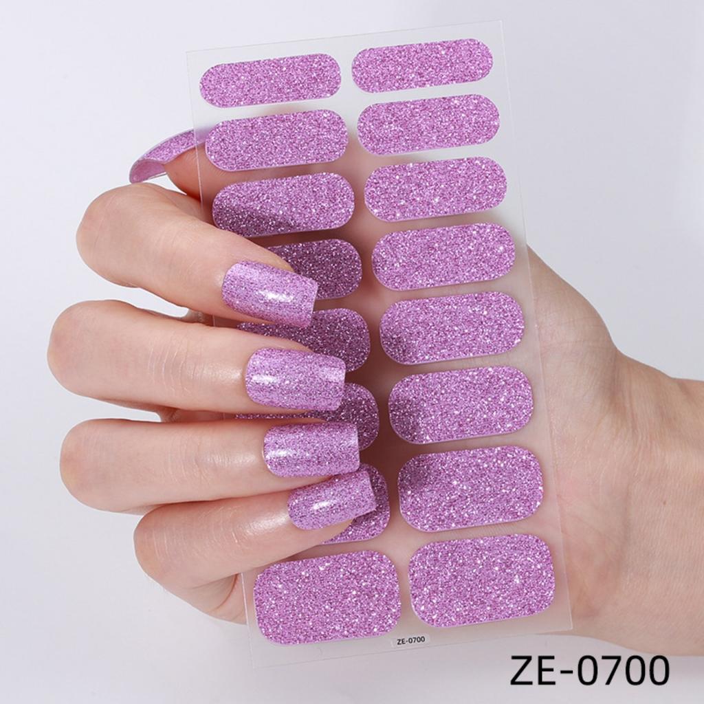 16Tips Full Cover Nail Stickers DIY Nail Polish Strips Sparkling Glitter Self Adhesive Nail Art Stickers Manicure Decoration