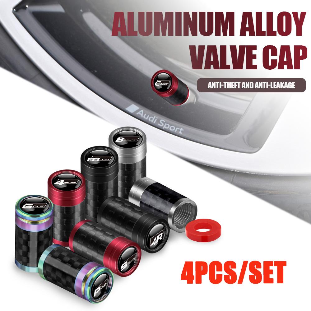 UDXKW1 4Pcs Car Tire Valve Caps Metal Wheel Dust Cover Auto Accessories For VW GTI Golf8 Polo Passat Mk6 MK7 Tiguan R32 R RLine Magotan F32