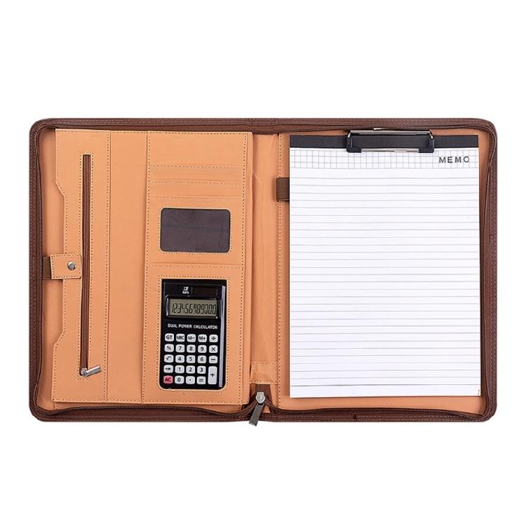 

Professional Business Document Organiser Clipboard Leather Conference Folder with 12 Digit Calculator and Notepads коричневый